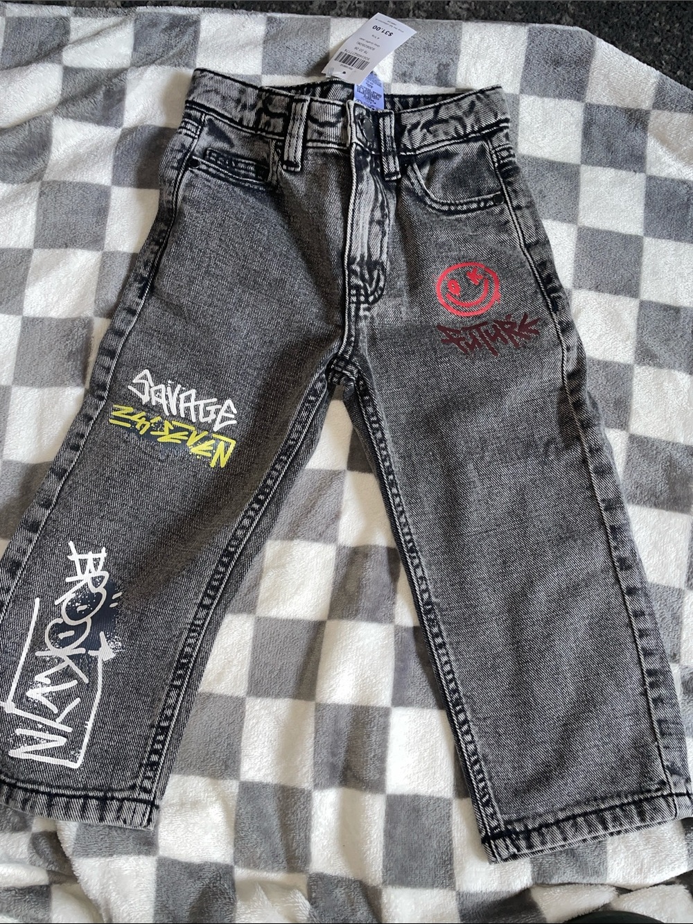 NEXT brand kids' Gray Graphic Denim Jeans - Stylish Streetwear Bottoms 4T